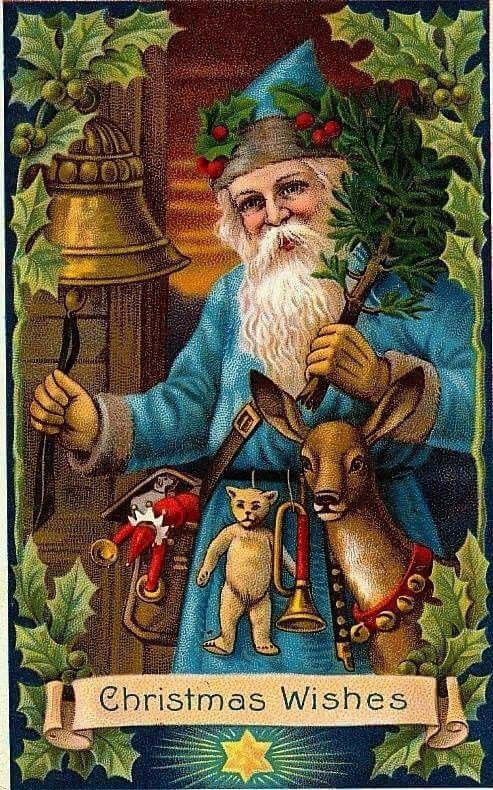Babbo Natale vestito di azzurro