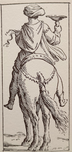 Giuseppe Maria Mitelli, Tarocchino Bolognese, 1665, Cavallo di coppe. Riproduzione Edizioni del Solleone 1976, collezione privata. Foto Grazia Merelli