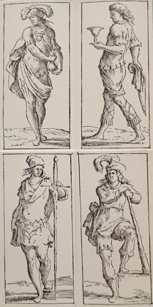 Giuseppe Maria Mitelli, Tarocchino Bolognese, 1665, I quattro fanti. Riproduzione Edizioni del Solleone 1976, collezione privata. Foto Grazia Merelli