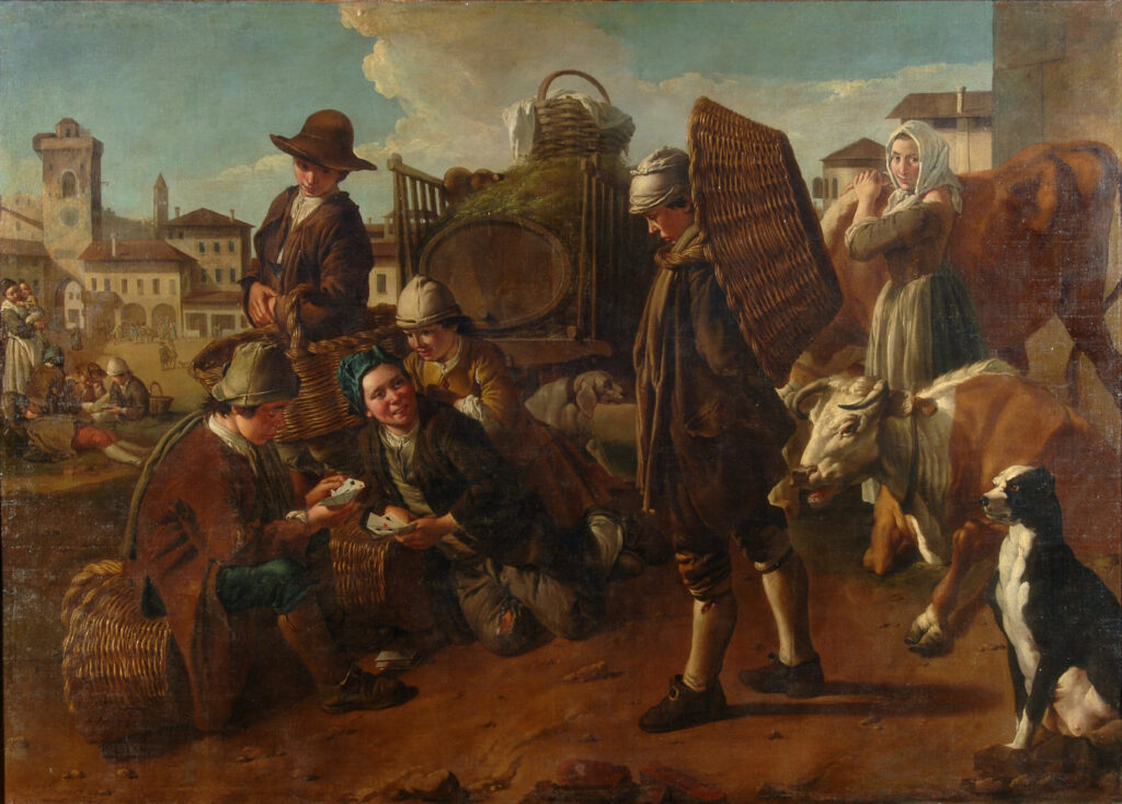 Giacomo Ceruti, Sera sulla piazza, 1750 ca., Musei Civici d'Arte Antica, Palazzo Madama, Torino. Immagine Wikimedia Commons